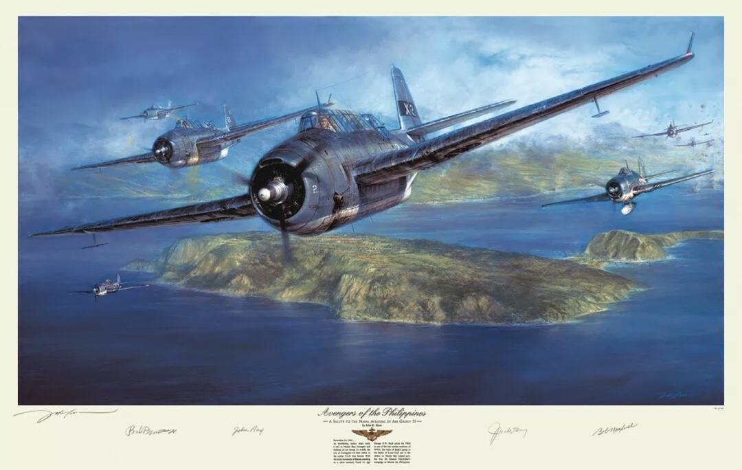 "Avengers of the Philippines" 37x24 limited edition (192/450) print signed by 7 of President George Bush's wingmen